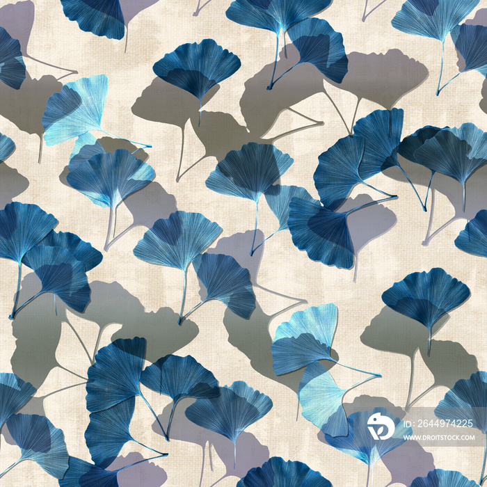 Abstract Ginkgo Biloba Leaves Seamless Pattern Trendy Fashion Colors Textured Background Stylish Creative Design Perfect for Allover Fabric Print or Wrapping Paper