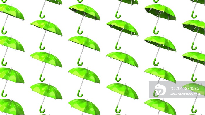 Green umbrellas on white background. Abstract 3D illustration for background.