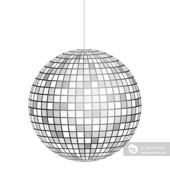 Silver Disco ball icon isolated on grayscale background.  stock .