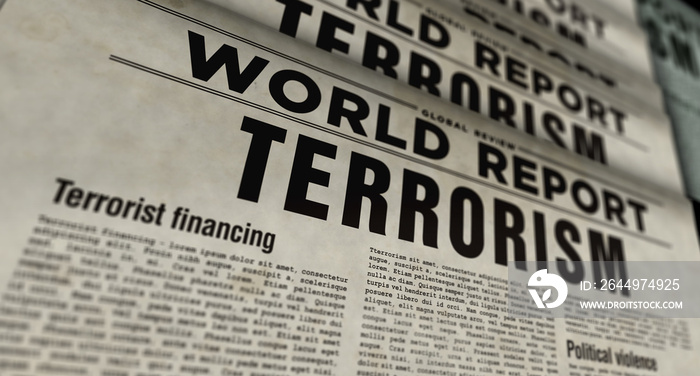 World terrorism and political violence retro newspaper illustration