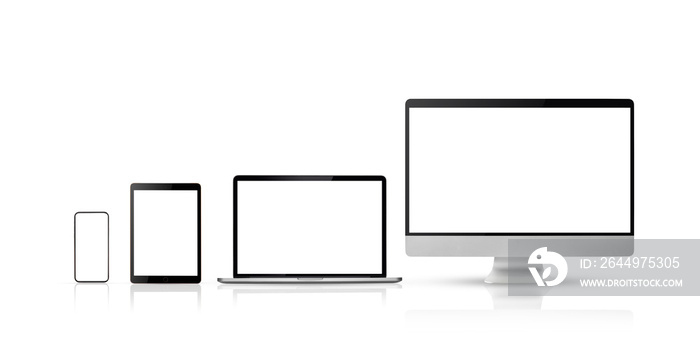 set new model of computer display or desktop and smartphone laptop on white background,Mockup Separate Groups