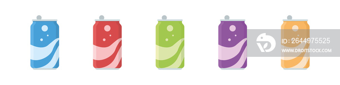 Set of soft drinks in aluminum cans.  Cold fizzy drinks. Vector illustration