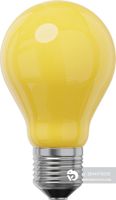 Realistic yellow light bulb. 3D rendering. PNG Icon on transparent background