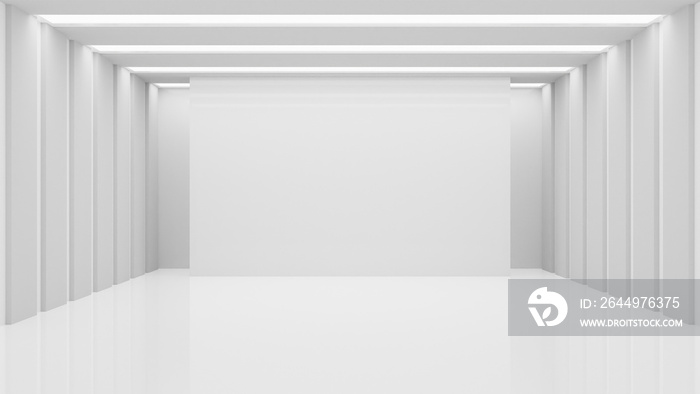 White clean empty architecture interior space room studio background wall display products minimalistic. 3d rendering.