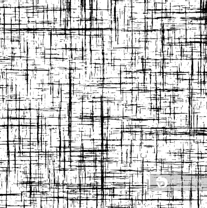 Black checked textured pattern. Scratch, grunge linen texture. Vertical and horizontal strokes. Isolated png illustration, transparent background for overlay, montage, brush, grain, shape source.