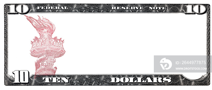 10 dollar bill with empty middle