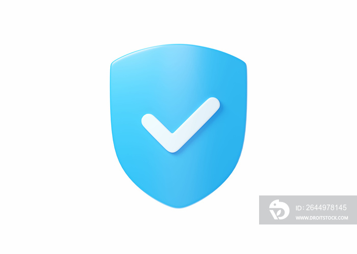 Shield 3d icon - cyber guard illustration, blockchain protect safety element and access blue symbol