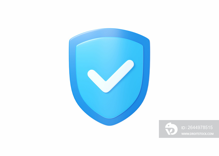 Shield 3d icon - cyber guard illustration, blockchain protect safety element and access blue symbol