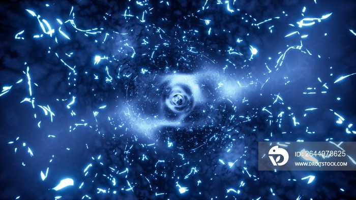 Blue electric particles portal effect