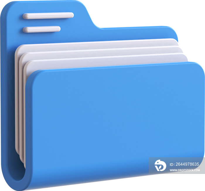 Blue folder isolated on transparent background. 3D rendering