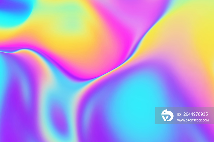 Iridescent holographic gradient 3d render background. Dynamic vivid liquid texture. Abstract neon blur backdrop in rainbow color mix