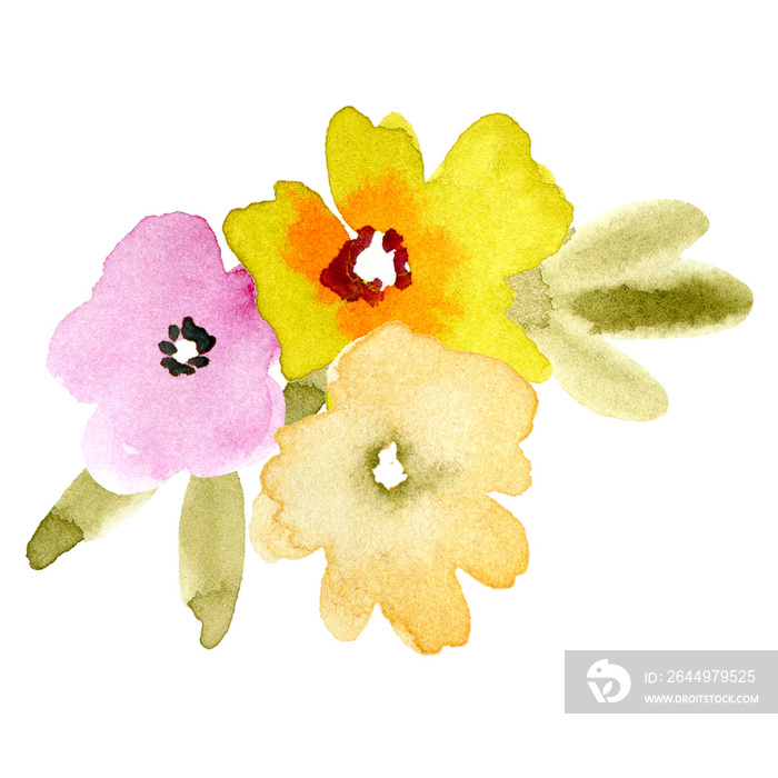 Watercolor bouquet of colorful flowers, for design and invitations.