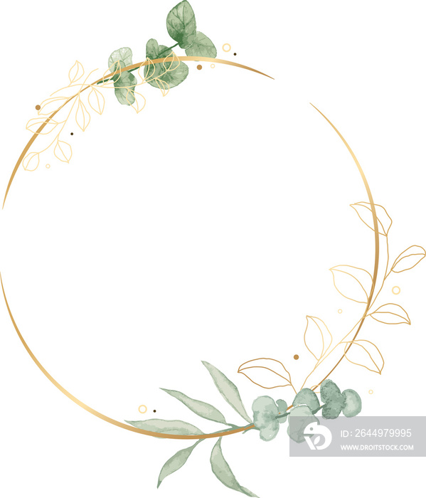 watercolor wreath with metallic for wedding banner ,logo template