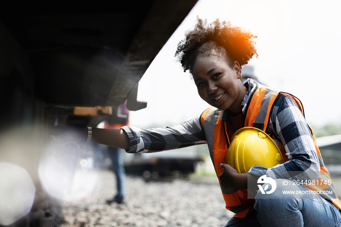 Engineer black woman standing on a construction site for portraits in a happy mood