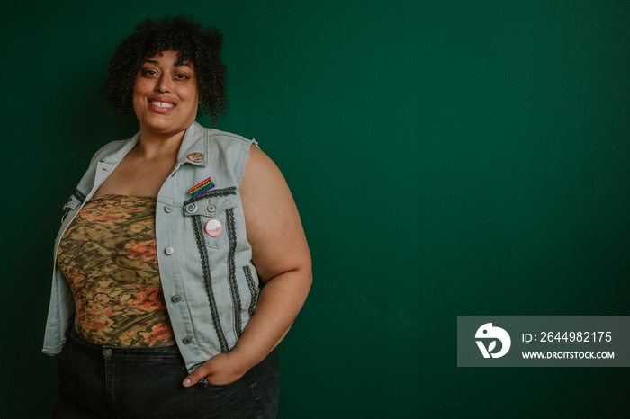 offset portrait of a plus size afro indigenous person