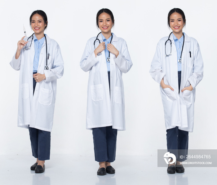 Profile Woman wear Doctor White uniform pants and shoes