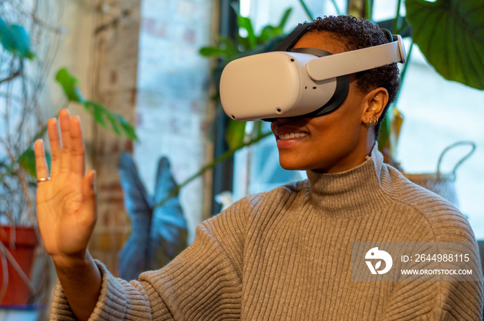 Woman using virtual reality headset