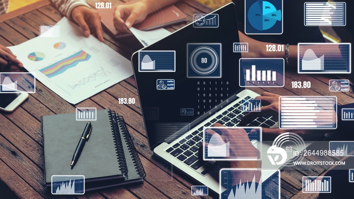 Creative visual of business data analyzing technology . Concept of digital data for marketing analysis and investment decision making .