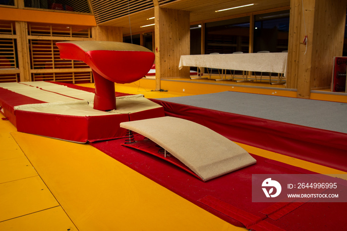 Gymnastics equipment in a gymnastic center