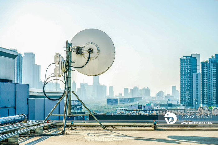 Industrial antenna at the building rooftop.