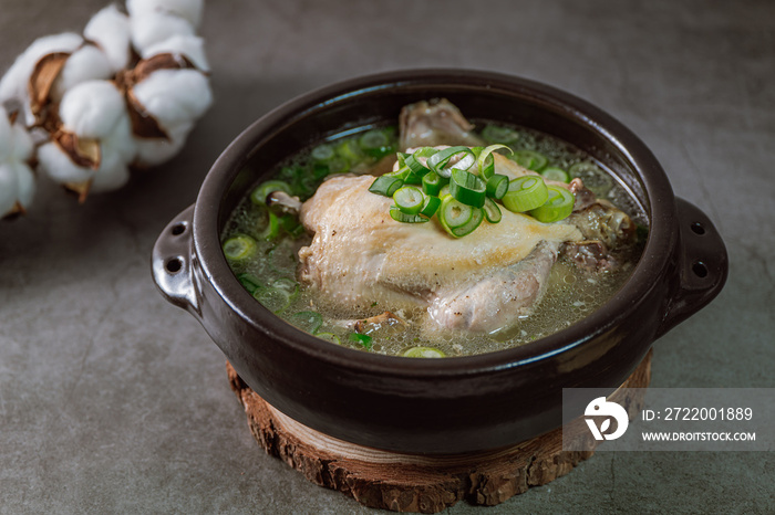 Samgyetang, Korean Ginseng Chicken Soup : Tender, whole, young chicken stuffed with ginseng, jujubes