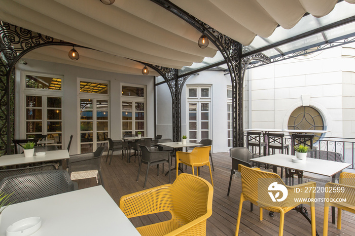 Interior of a summer restaurant terrace