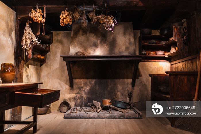 old rustic kitchen of the nineteenth century.