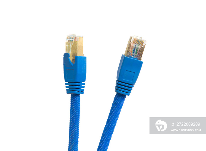 Blue network cables isolated on white background