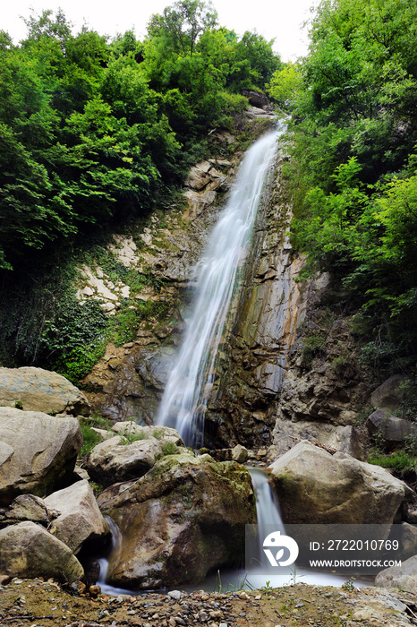 Caglayan waterfall in Ayvacik Dam Lake (Hidden Heaven) Samsun, Turkey