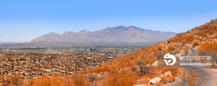 View of Tucson AZ in various directions from atop of  A  Mountain Sentinel Peak Park