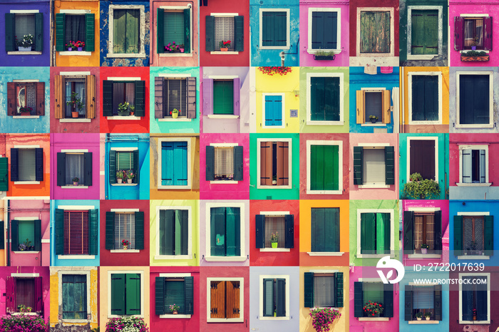 Abstract colorful windows on the island of Burano Venice Italy