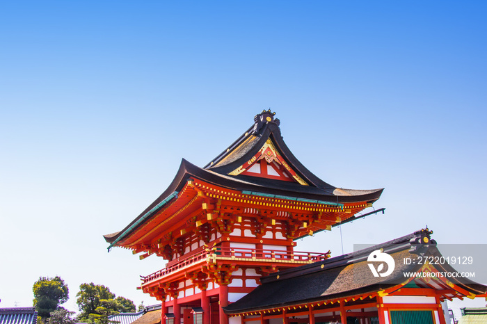 Entrance gate red of Fushimi Inari Shrine is the famous Shinto shrine in Kyoto, Japan.