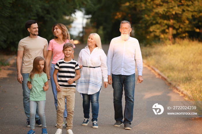 Big family walking in park