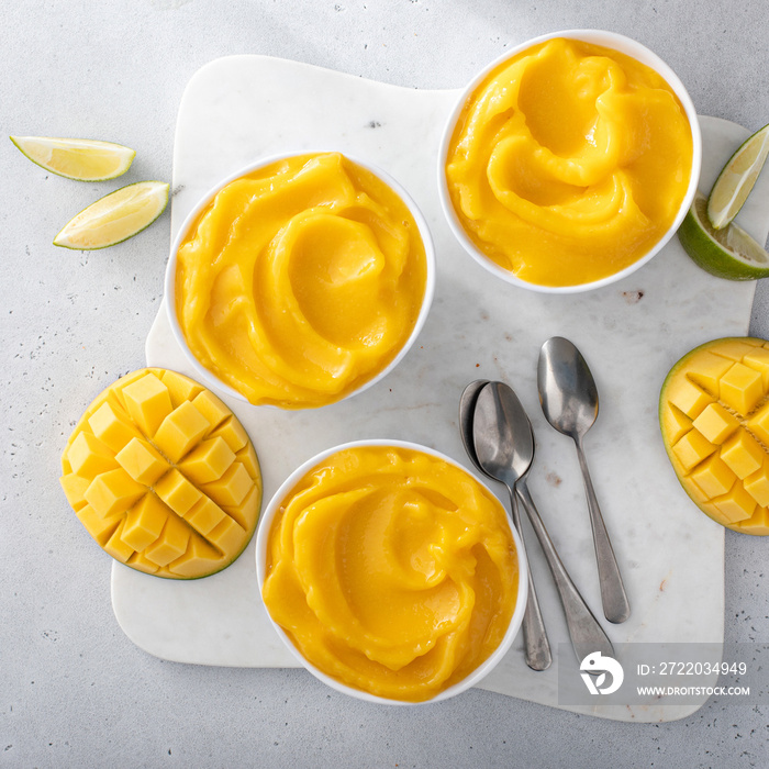 Mango ice cream or nice cream, blended frozen mango dessert