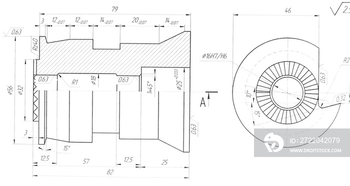 Abstract engineering draft with sections and measures for your site