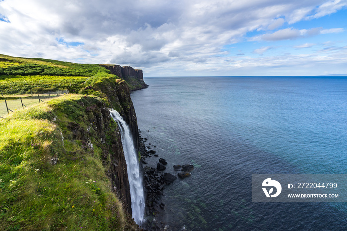 Kilt Rock and Mealt Waterfall, one of the most famous landmark in the Isle of Skye, Scotland, Britai