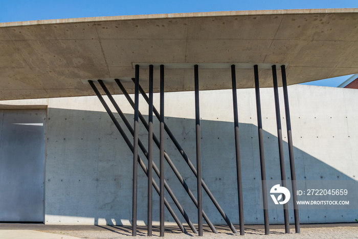 Columns detail of  Vitra Fire Station, famous concrete architecture designed by Zaha Hadid, located 