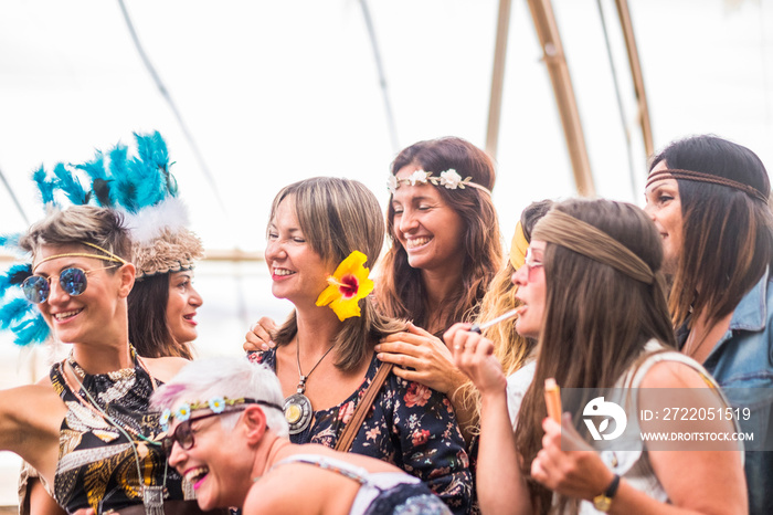 People having fun and celebrating party together - group of cheerful happy young caucasian women wit