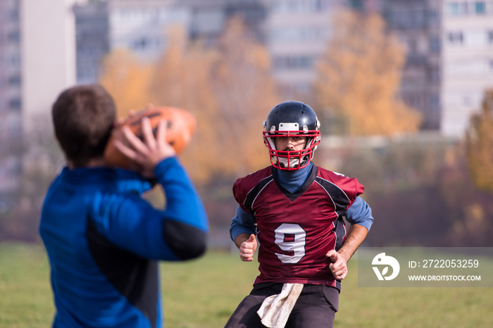 american football team with coach in action