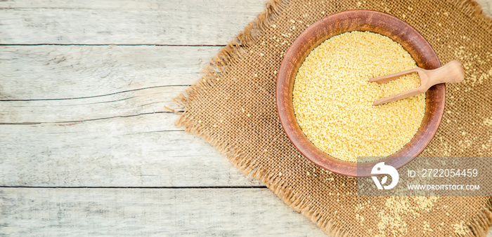 couscous in teralke on the table. Selective focus.