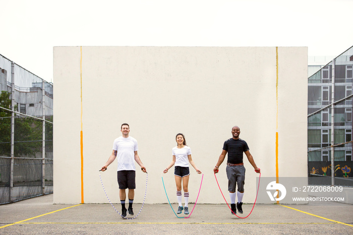 Three people with jumping ropes