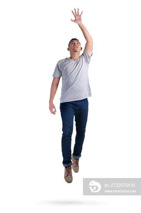 Levitation. Young Man Walking Jumping on Air