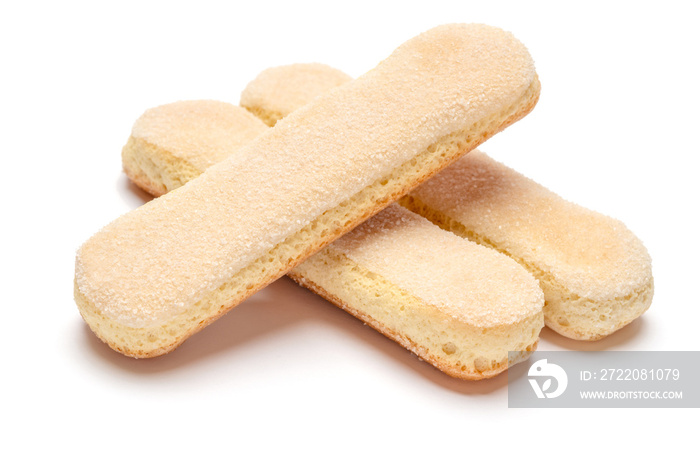 Traditional Italian Savoiardi ladyfingers Biscuits on White Background