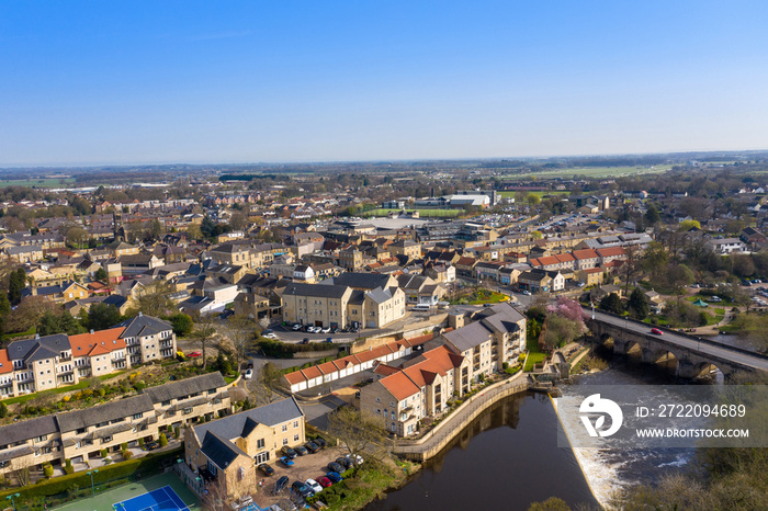 Aerial photo of the beautiful village of Wetherby, Leeds, West Yorkshire in the UK showing the main 