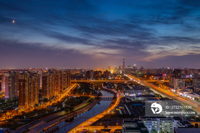 北京通惠河沿岸住宅夜景