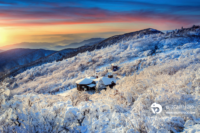 panoramic of Deogyusan mountains in winter, South Korea.