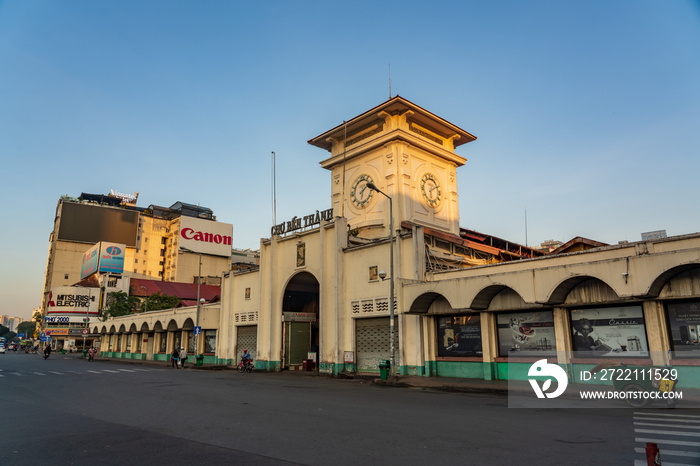 Facade of Ben Thanh Market in Ho Chi Minh City, Vietnam