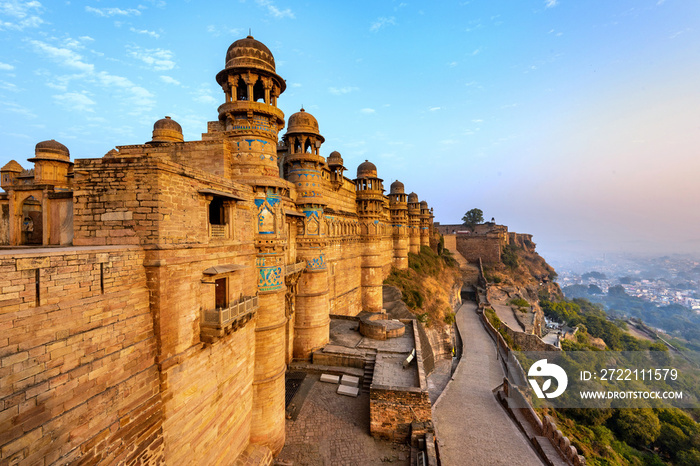 India tourist attraction - Mughal architecture - Gwalior fort. Gwalior, Madhya Pradesh, India