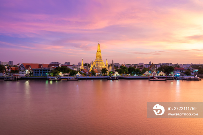 Beautiful view of Wat Arun Temple at twilight in Bangkok, Thailand