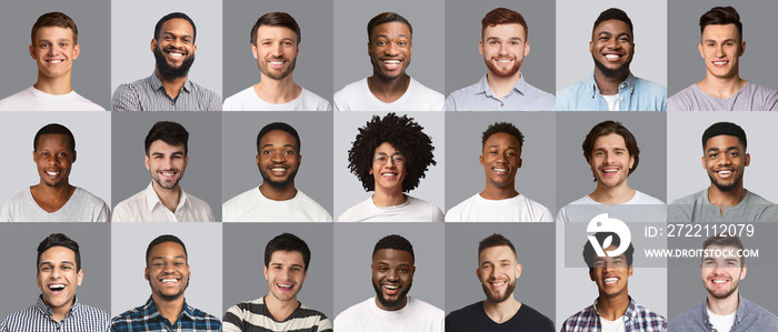 Collection of portraits of smiling men with various hairstyles